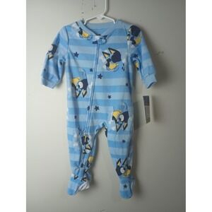 Bluey Fleece Footed Pajamas Baby Boys 12M Blue Striped Zip Up Sleeper NWT
